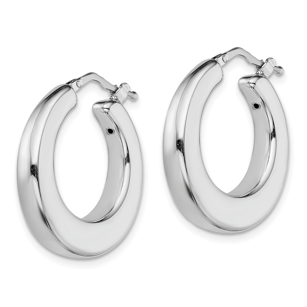 Sterling Silver RH-plated Polished Tapered Hollow Round Hoop Earrings (QE8335)