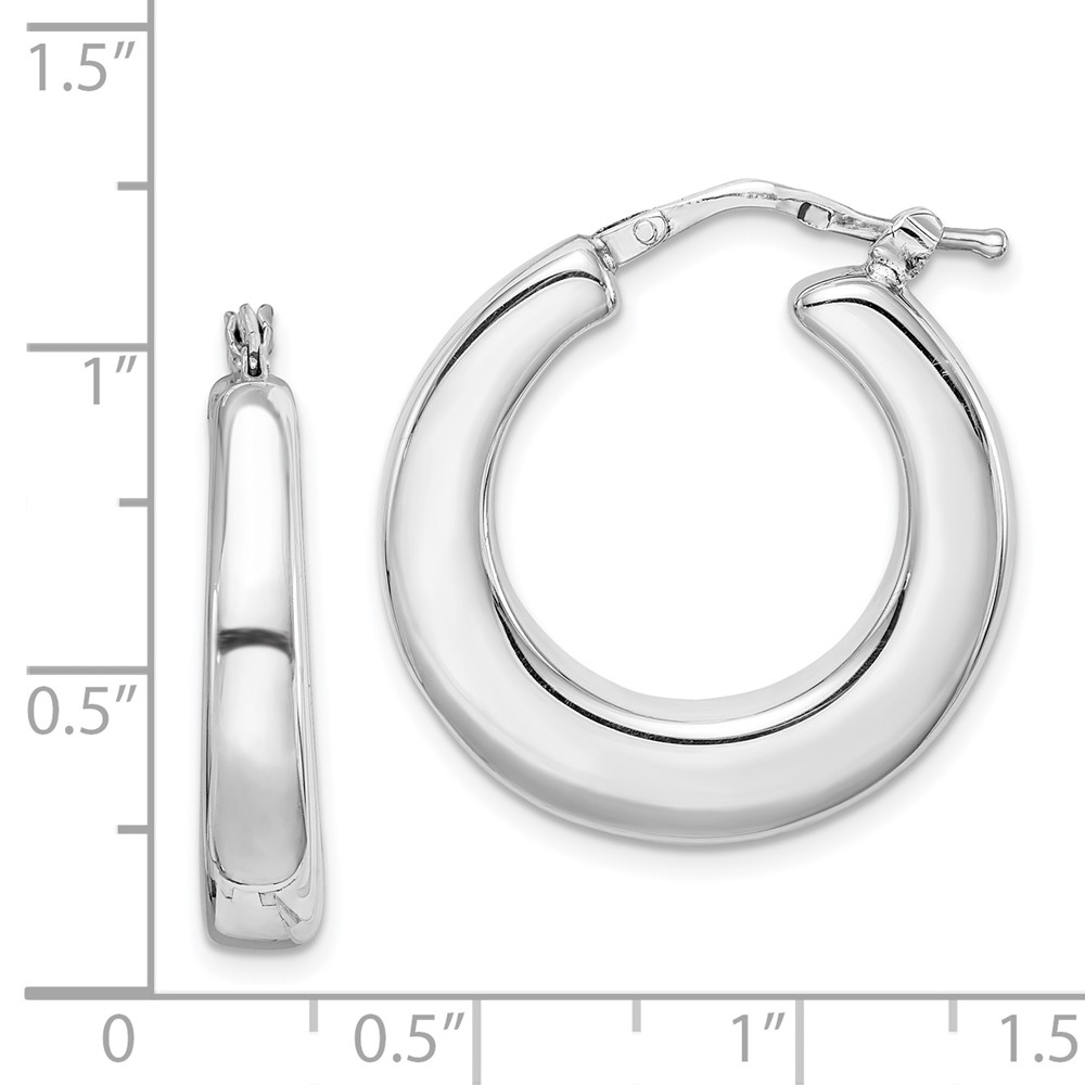 Sterling Silver RH-plated Polished Tapered Hollow Round Hoop Earrings (QE8335)