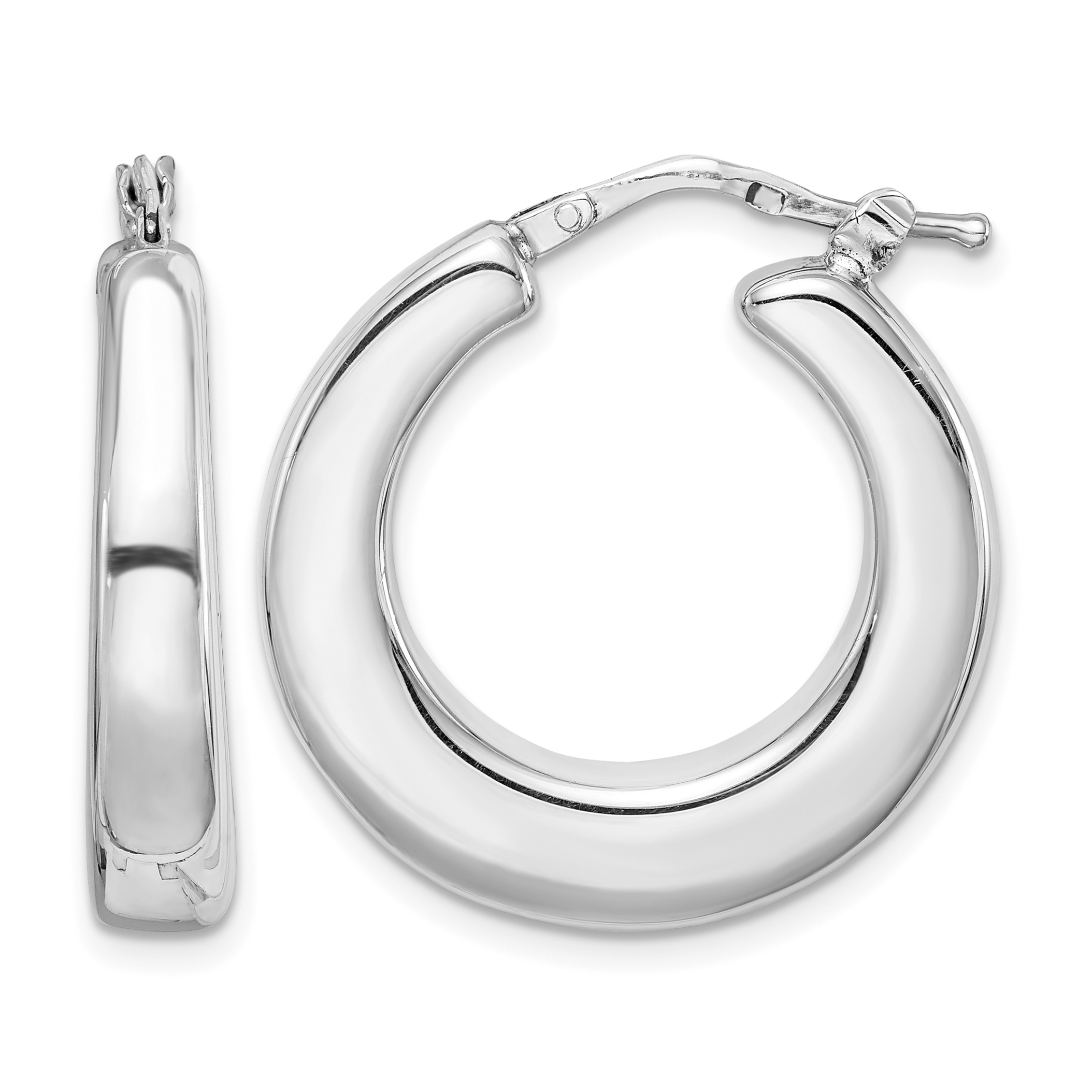 Sterling Silver RH-plated Polished Tapered Hollow Round Hoop Earrings (QE8335)
