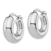 Sterling Silver RH-plated Polished Tapered Hollow Round Hoop Earrings view 2