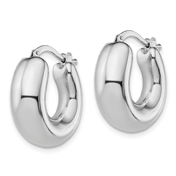 Sterling Silver RH-plated Polished Tapered Hollow Round Hoop Earrings