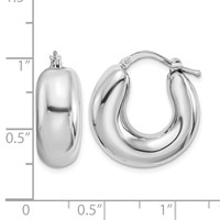 Sterling Silver RH-plated Polished Tapered Hollow Round Hoop Earrings view 4