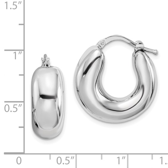 Sterling Silver RH-plated Polished Tapered Hollow Round Hoop Earrings