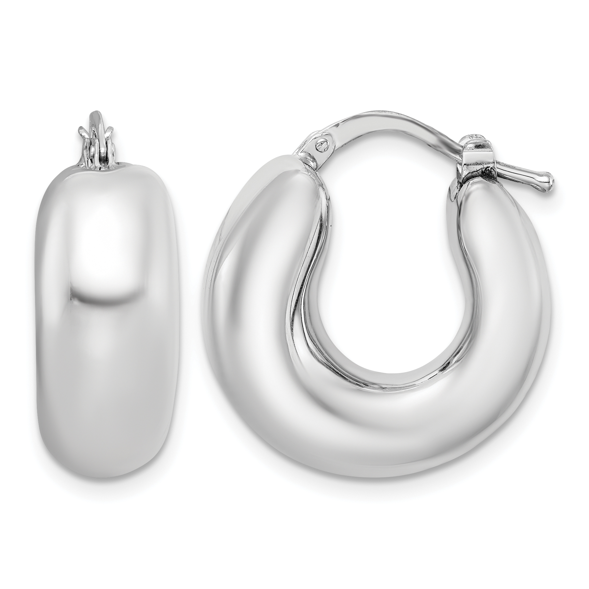 Sterling Silver RH-plated Polished Tapered Hollow Round Hoop Earrings (QE8337)