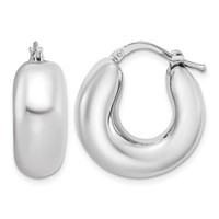 Sterling Silver RH-plated Polished Tapered Hollow Round Hoop Earrings view 1