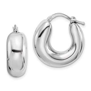 Sterling Silver RH-plated Polished Tapered Hollow Round Hoop Earrings