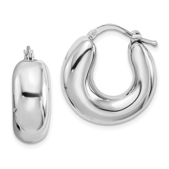 Sterling Silver RH-plated Polished Tapered Hollow Round Hoop Earrings