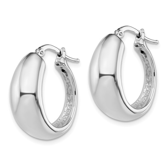 Sterling Silver RH-plated Polished Tapered Hollow Round Hoop Earrings