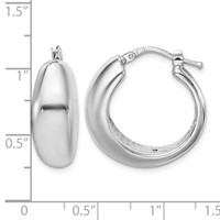 Sterling Silver RH-plated Polished Tapered Hollow Round Hoop Earrings view 4