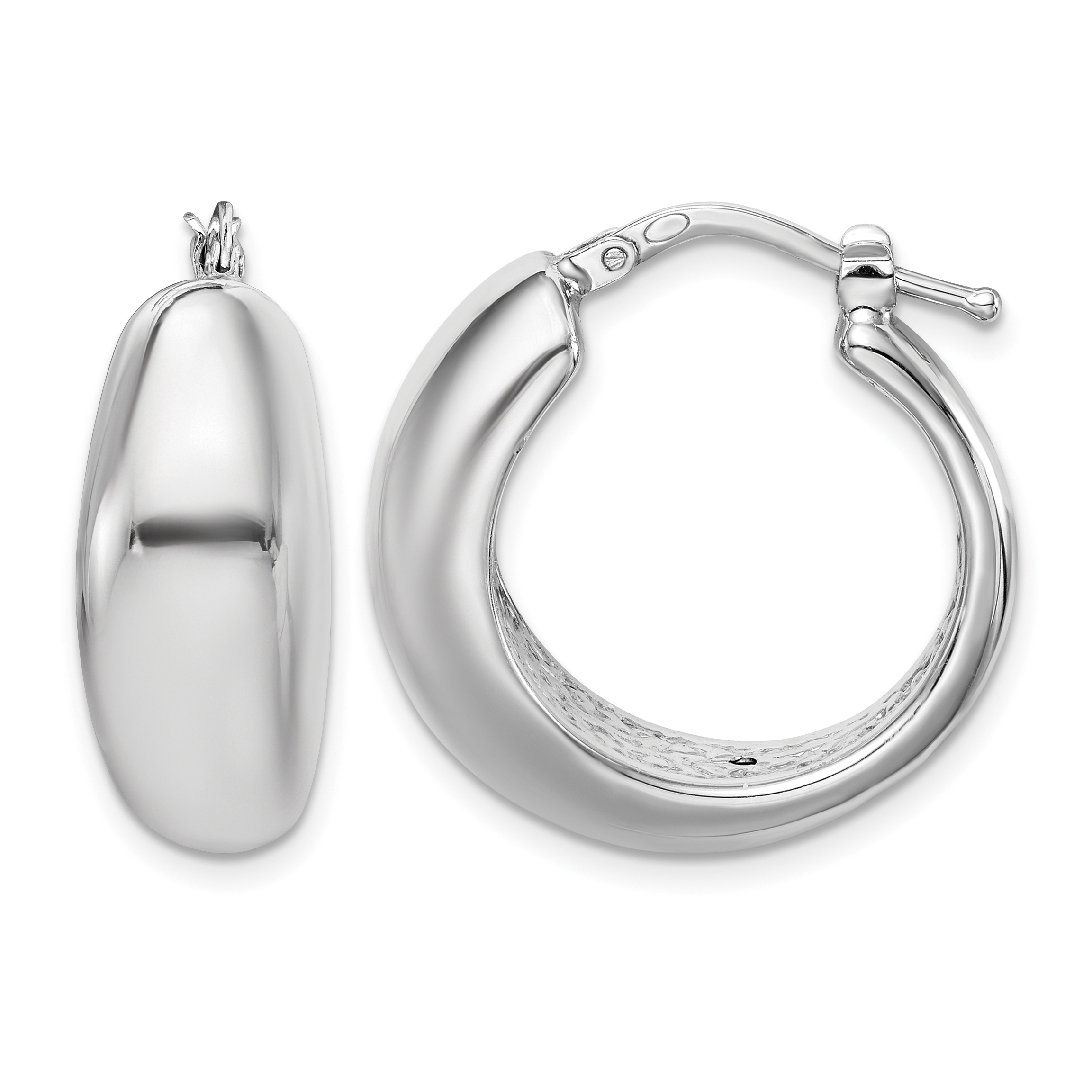 Sterling Silver RH-plated Polished Tapered Hollow Round Hoop Earrings (QE8338)