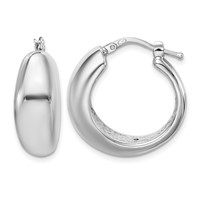 Sterling Silver RH-plated Polished Tapered Hollow Round Hoop Earrings view 1