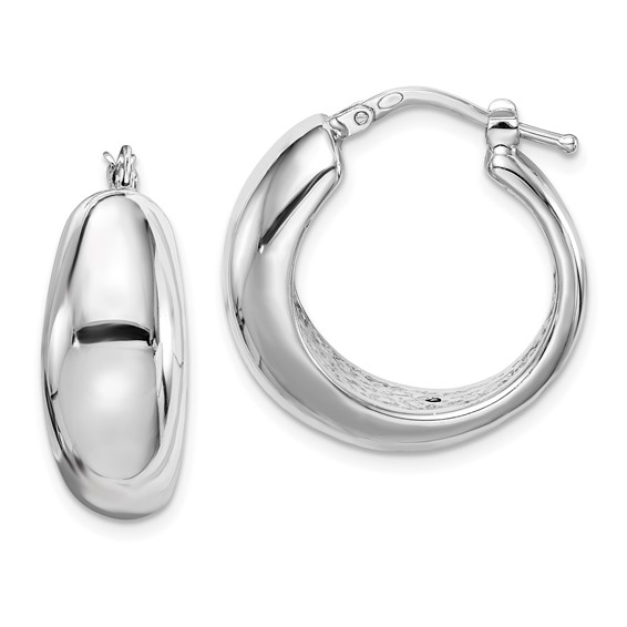 Sterling Silver RH-plated Polished Tapered Hollow Round Hoop Earrings