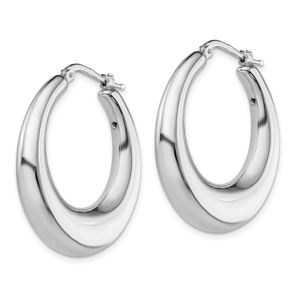 Sterling Silver RH-plated Polished Tapered Hollow Round Hoop Earrings (QE8339)