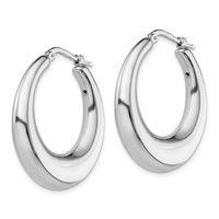 Sterling Silver RH-plated Polished Tapered Hollow Round Hoop Earrings view 2
