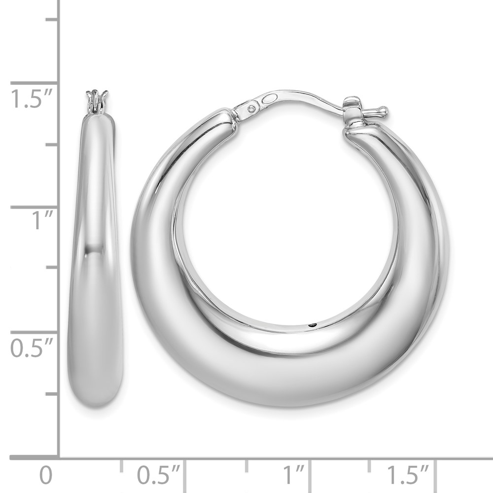 Sterling Silver RH-plated Polished Tapered Hollow Round Hoop Earrings (QE8339)