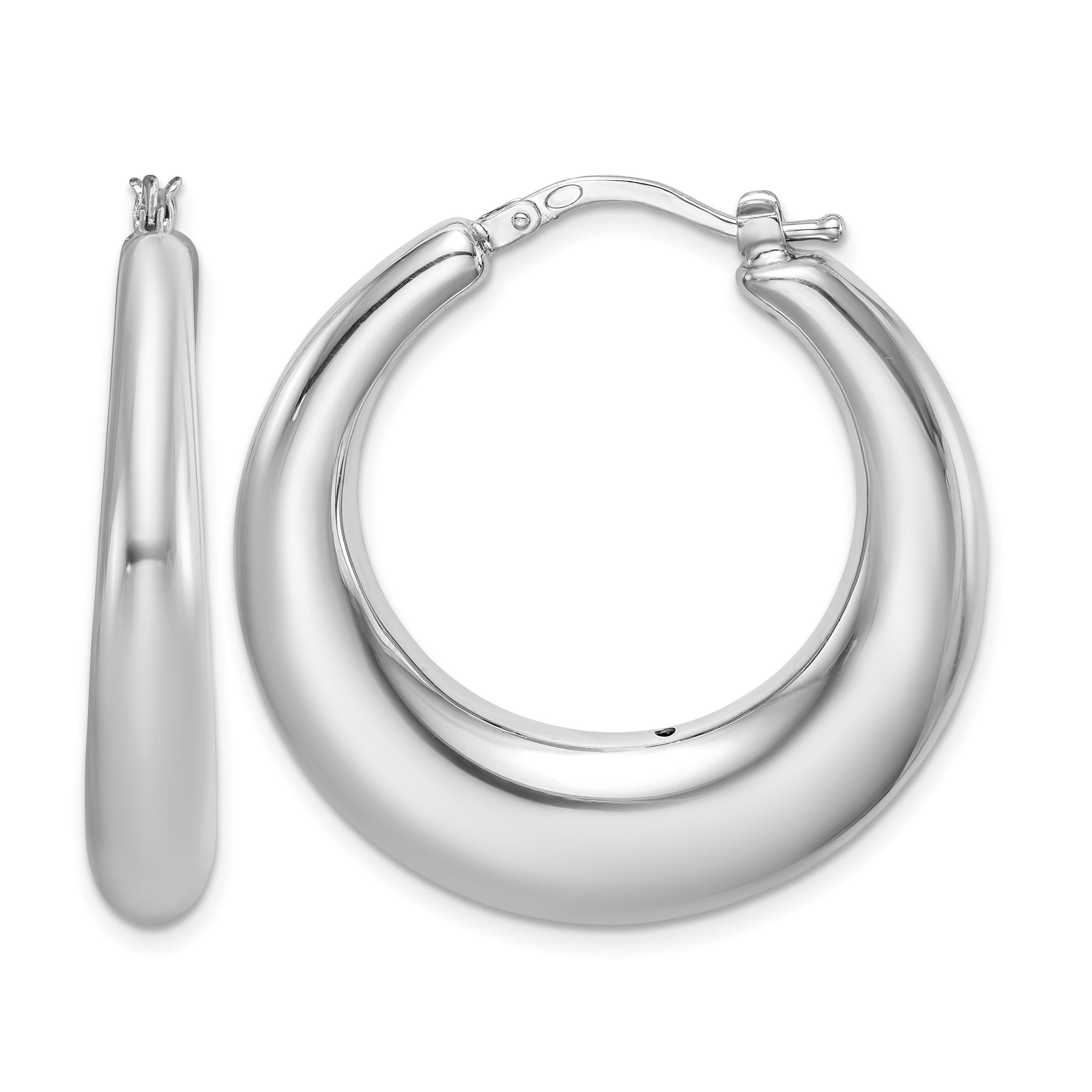 Sterling Silver RH-plated Polished Tapered Hollow Round Hoop Earrings (QE8339)