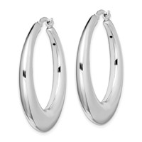 Sterling Silver RH-plated Polished Tapered Hollow Round Hoop Earrings view 2