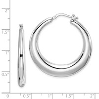 Sterling Silver RH-plated Polished Tapered Hollow Round Hoop Earrings view 4