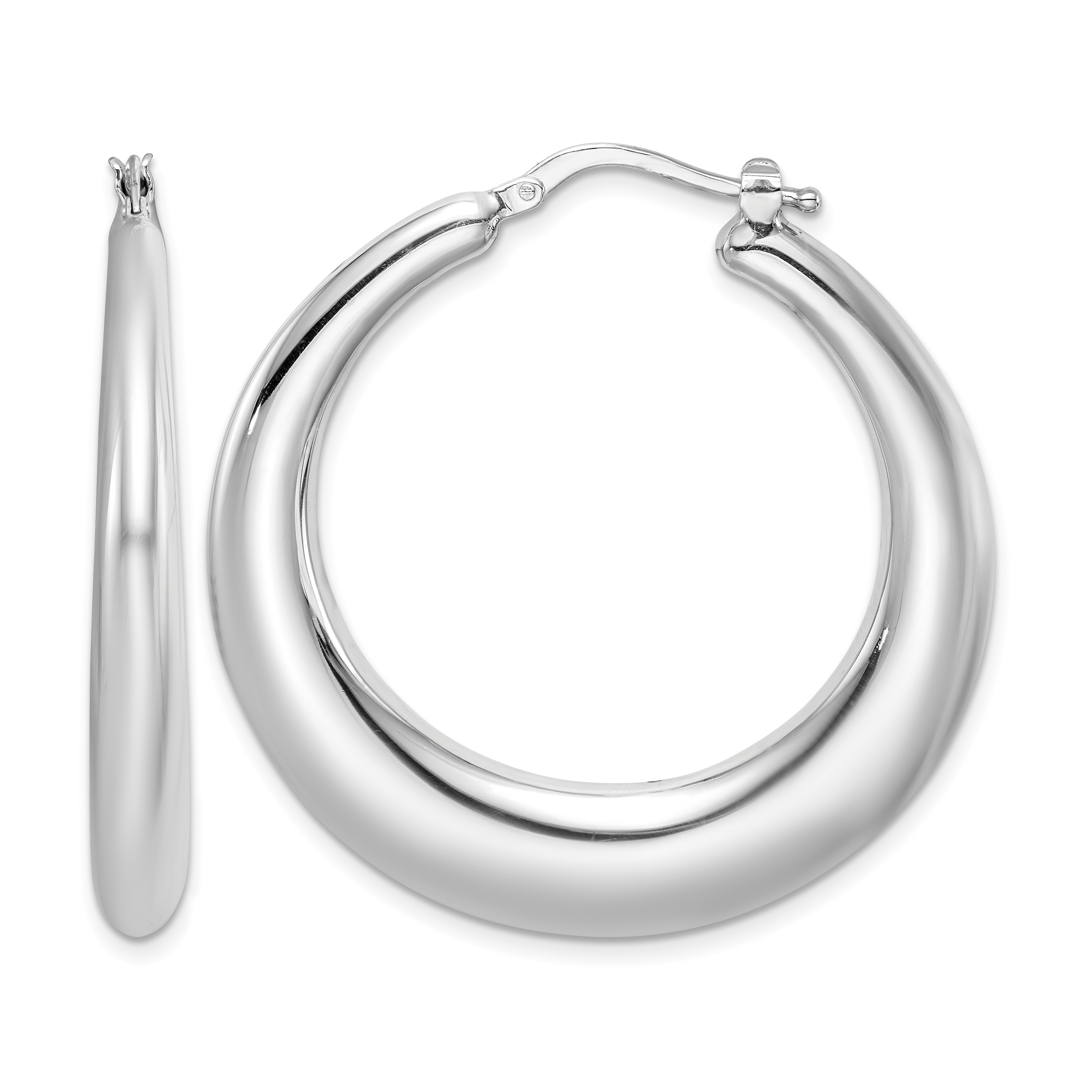 Sterling Silver RH-plated Polished Tapered Hollow Round Hoop Earrings (QE8340)