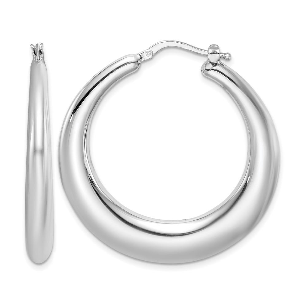 Sterling Silver RH-plated Polished Tapered Hollow Round Hoop Earrings (QE8340)