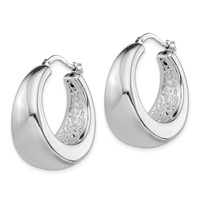 Sterling Silver RH-plated Polished Tapered Hollow Round Hoop Earrings view 2