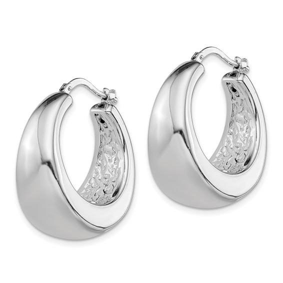 Sterling Silver RH-plated Polished Tapered Hollow Round Hoop Earrings