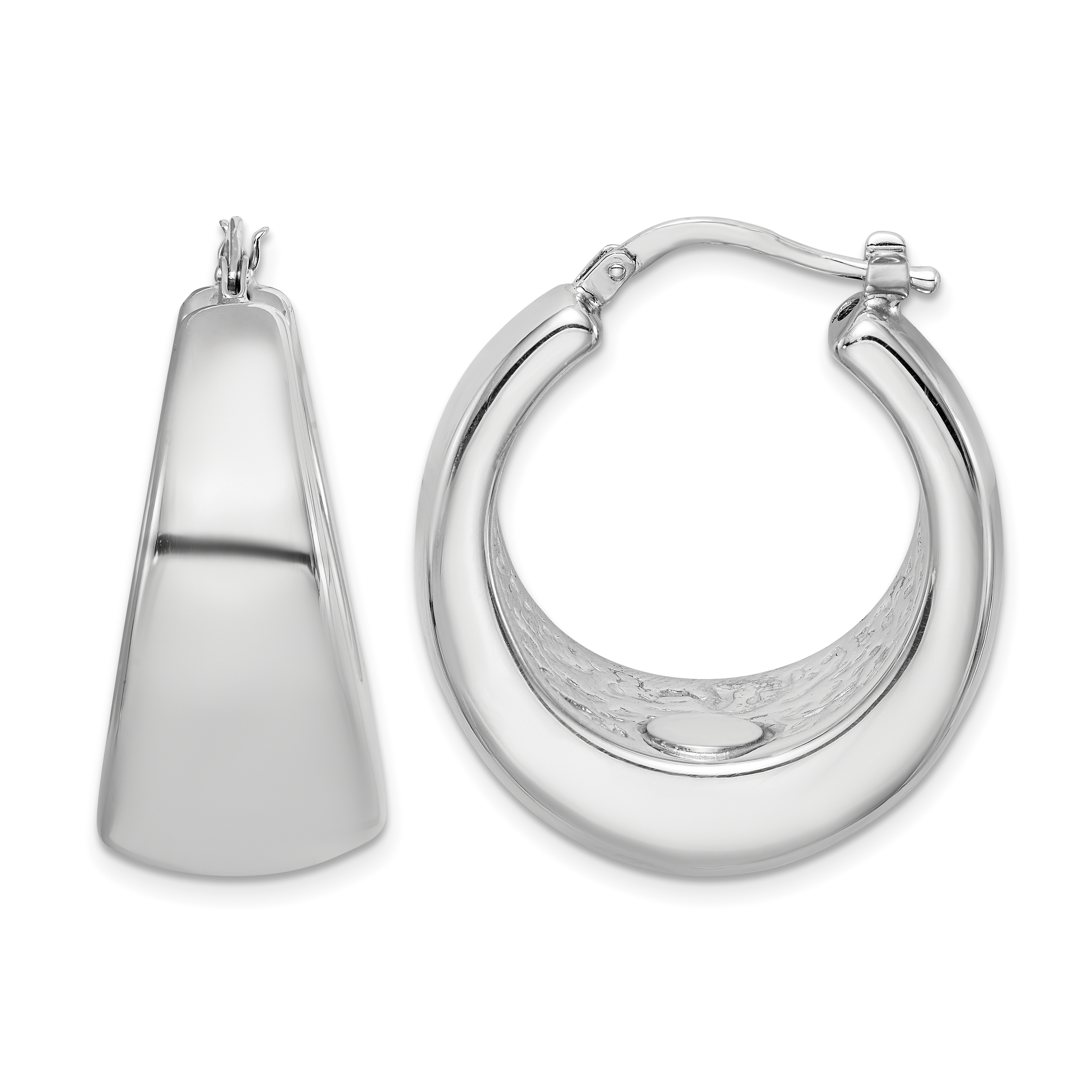 Sterling Silver RH-plated Polished Tapered Hollow Round Hoop Earrings (QE8343)