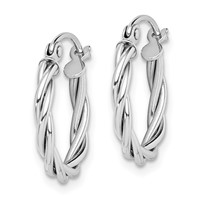 Sterling Silver Rhodium Plated 2mm Twisted Hoop Earrings view 2