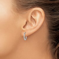 Sterling Silver Rhodium Plated 2mm Twisted Hoop Earrings view 3