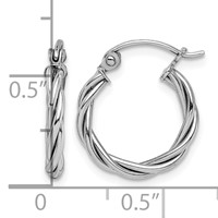 Sterling Silver Rhodium Plated 2mm Twisted Hoop Earrings view 4