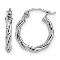 Sterling Silver Rhodium Plated 2mm Twisted Hoop Earrings view 1