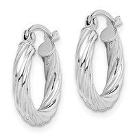 Sterling Silver Rhodium-plated 2.7x 15mm Twisted Hoop Earrings view 2