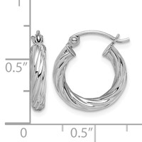 Sterling Silver Rhodium-plated 2.7x 15mm Twisted Hoop Earrings view 4