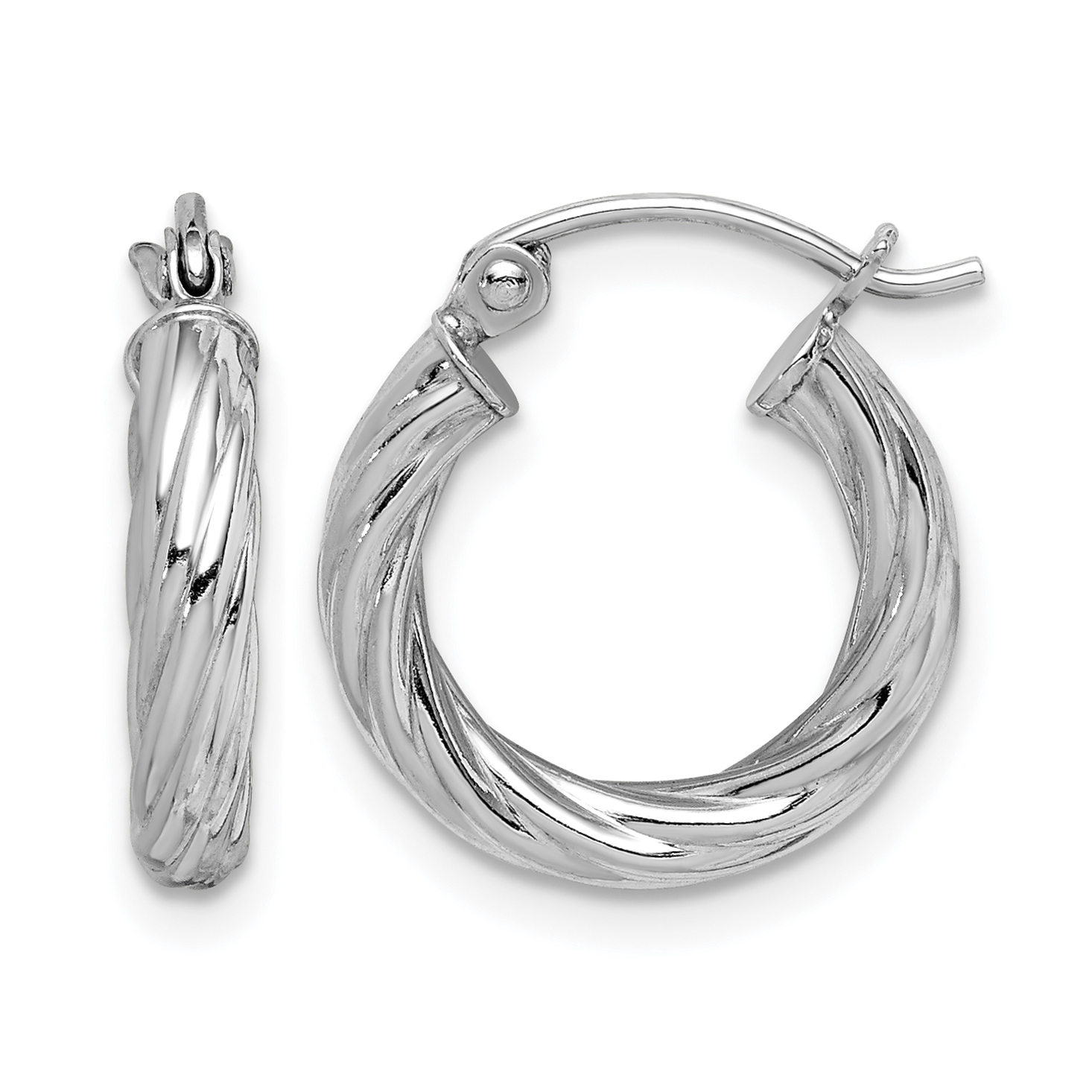 Sterling Silver Rhodium-plated 2.7x15mm Twisted Hoop Earrings (QE8356)