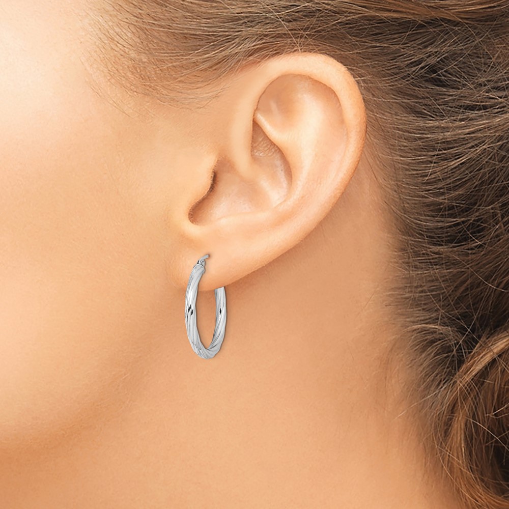 Sterling Silver Rhodium-plated 2.7x25mm Twisted Hoop Earrings (QE8357)