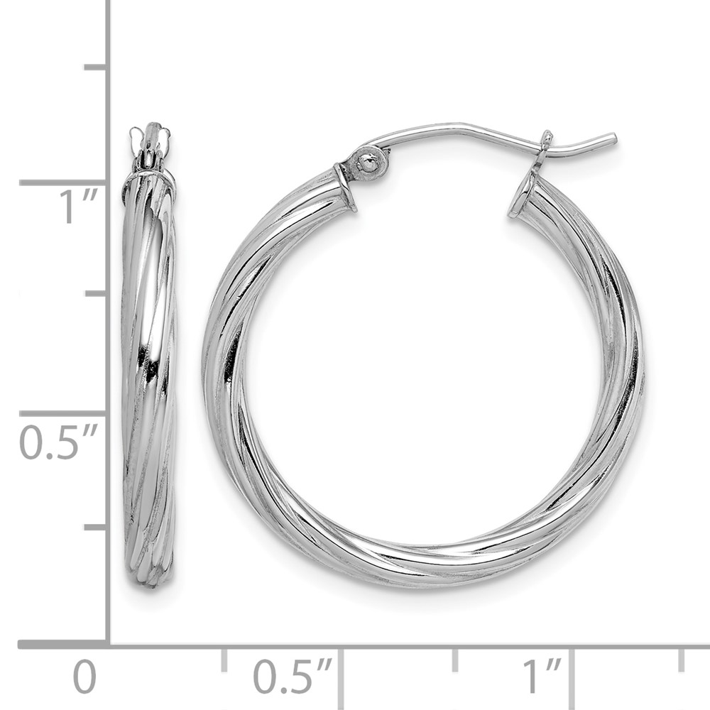 Sterling Silver Rhodium-plated 2.7x25mm Twisted Hoop Earrings (QE8357)