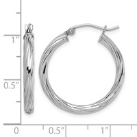 Sterling Silver Rhodium-plated 2.7x 25mm Twisted Hoop Earrings view 4