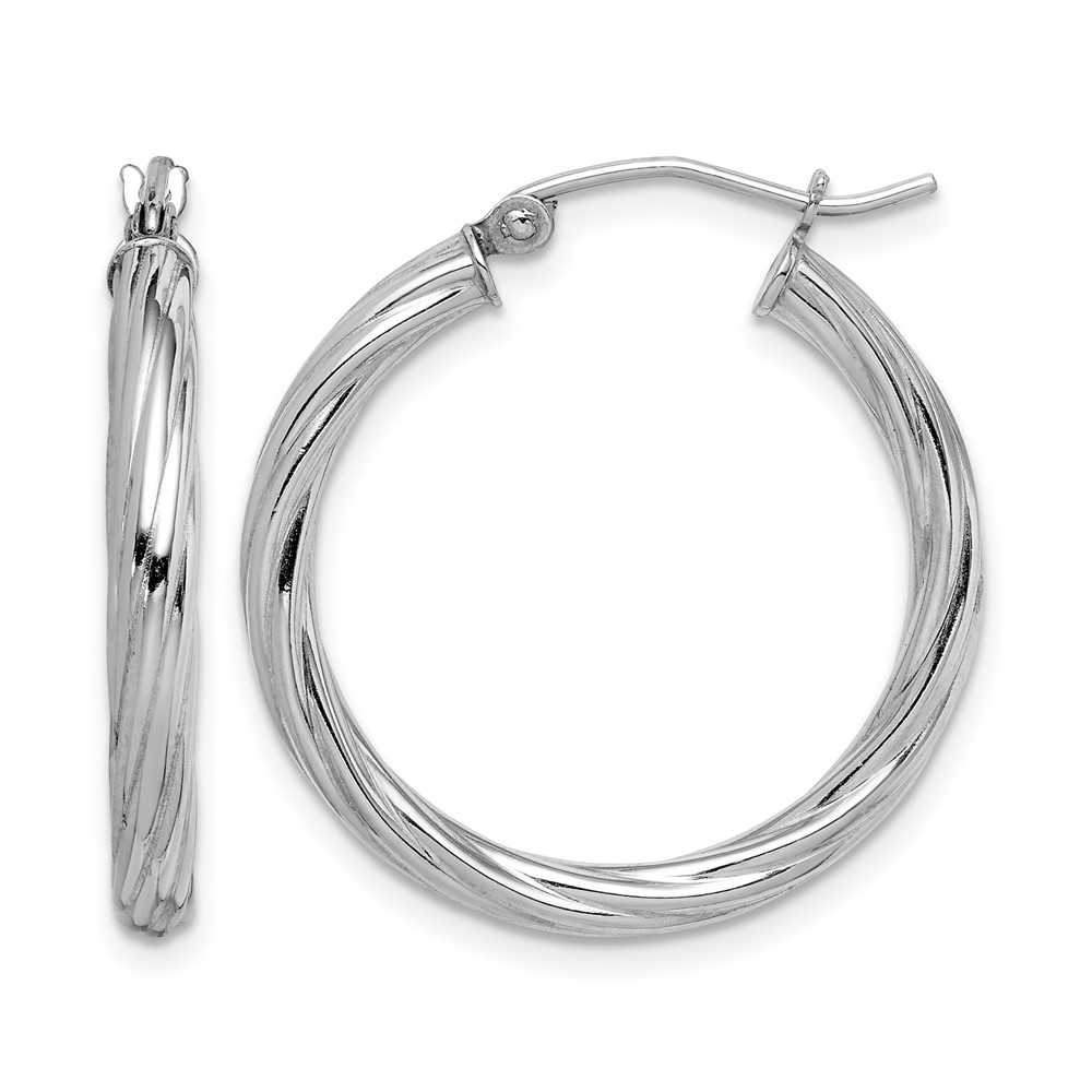 Sterling Silver Rhodium-plated 2.7x25mm Twisted Hoop Earrings (QE8357)