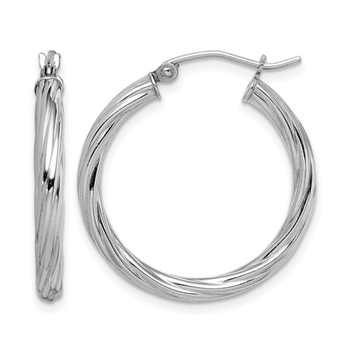 Sterling Silver Rhodium-plated 2.7x 25mm Twisted Hoop Earrings