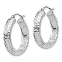 Sterling Silver Rhodium-plated Diamond-cut 5x 25mm Hoop Earrings view 2
