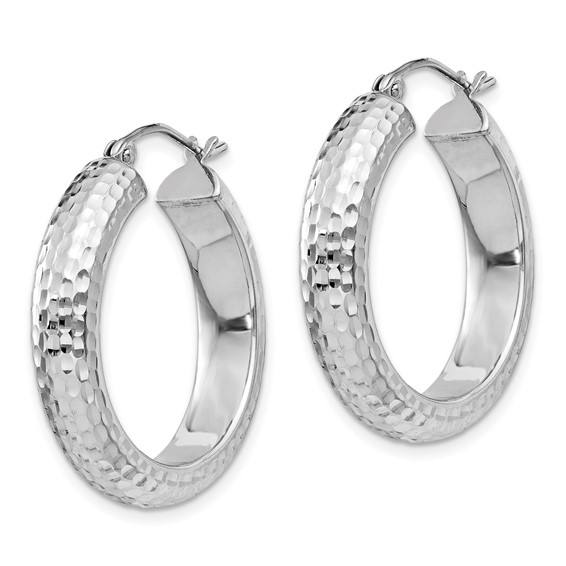 Sterling Silver 5.0mm Diamond-cut Hoop Earrings