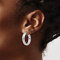 Sterling Silver Rhodium-plated Diamond-cut 5x 25mm Hoop Earrings view 3