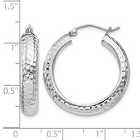 Sterling Silver Rhodium-plated Diamond-cut 5x 25mm Hoop Earrings view 4