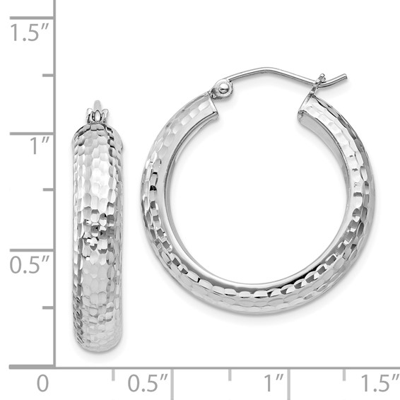 Sterling Silver 5.0mm Diamond-cut Hoop Earrings