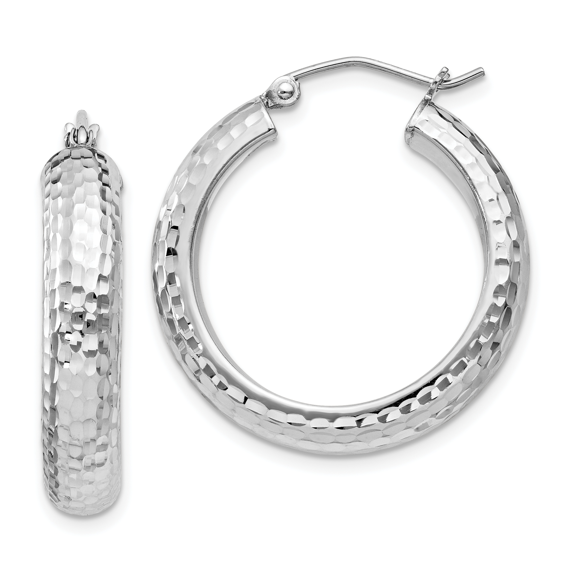 Sterling Silver Rhodium-plated Diamond-cut 5x25mm Hoop Earrings (QE8358)
