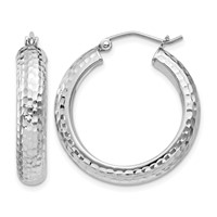 Sterling Silver Rhodium-plated Diamond-cut 5x 25mm Hoop Earrings view 1