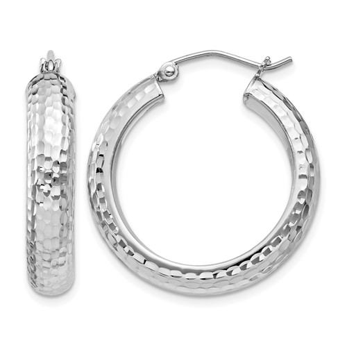 Sterling Silver Rhodium-plated Diamond-cut 5x 25mm Hoop Earrings