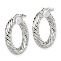 Sterling Silver Rhodium-plated Polished Twisted 4mm Hoop Earrings view 2