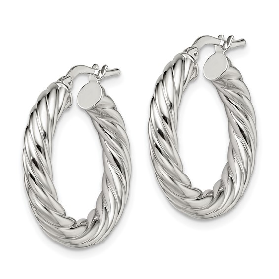 Sterling Silver Rhodium-plated Polished Twisted 4mm Hoop Earrings