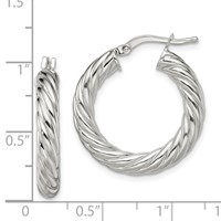 Sterling Silver Rhodium-plated Polished Twisted 4mm Hoop Earrings view 4
